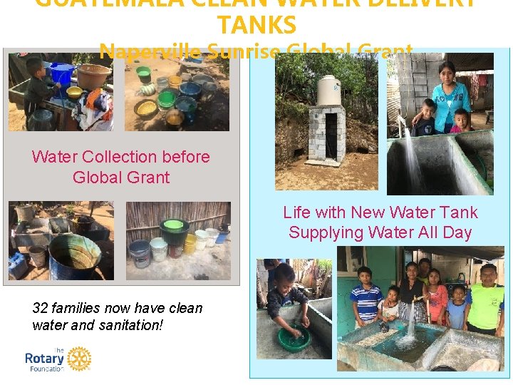 GUATEMALA CLEAN WATER DELIVERY TANKS Naperville Sunrise Global Grant Water Collection before Global Grant