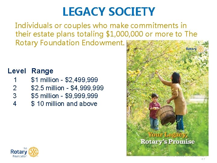 LEGACY SOCIETY Individuals or couples who make commitments in their estate plans totaling $1,