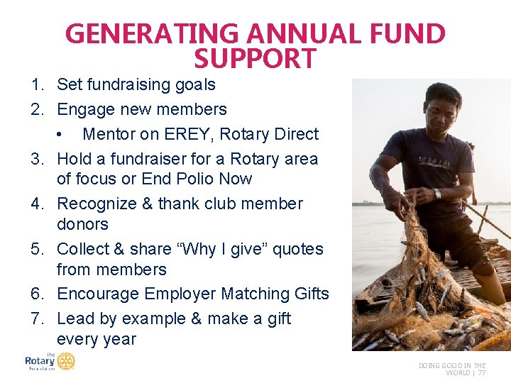 GENERATING ANNUAL FUND SUPPORT 1. Set fundraising goals 2. Engage new members • Mentor