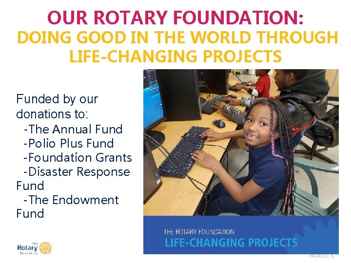 OUR ROTARY FOUNDATION: DOING GOOD IN THE WORLD THROUGH LIFE-CHANGING PROJECTS Funded by our