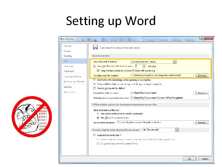 Setting up Word 