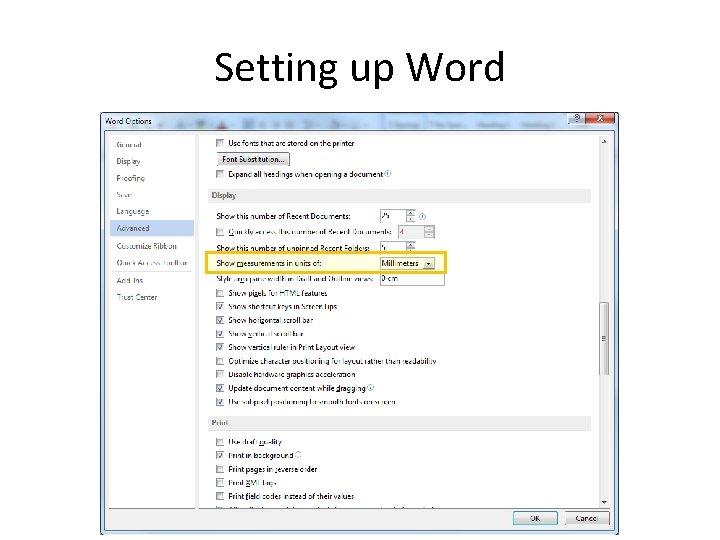 Setting up Word 