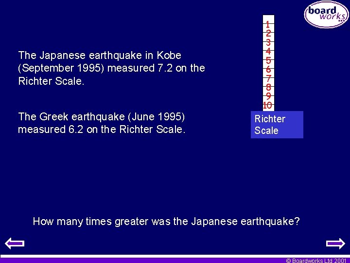 The Japanese earthquake in Kobe (September 1995) measured 7. 2 on the Richter Scale.