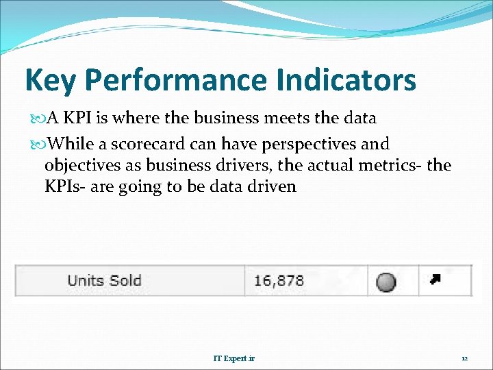 Key Performance Indicators A KPI is where the business meets the data While a