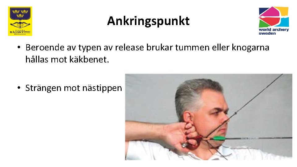 Ankringspunkt • Beroende av typen av release brukar tummen eller knogarna hållas mot käkbenet.