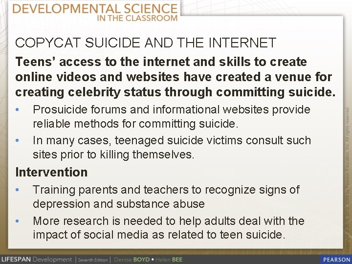 COPYCAT SUICIDE AND THE INTERNET Teens’ access to the internet and skills to create