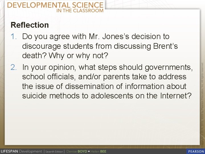 Reflection 1. Do you agree with Mr. Jones’s decision to discourage students from discussing