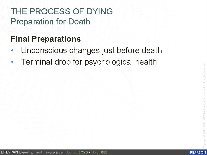 THE PROCESS OF DYING Preparation for Death Final Preparations • Unconscious changes just before