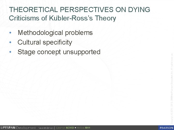 THEORETICAL PERSPECTIVES ON DYING Criticisms of Ku bler-Ross’s Theory • Methodological problems • Cultural
