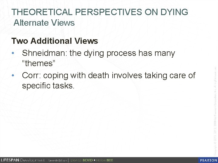 THEORETICAL PERSPECTIVES ON DYING Alternate Views Two Additional Views • Shneidman: the dying process