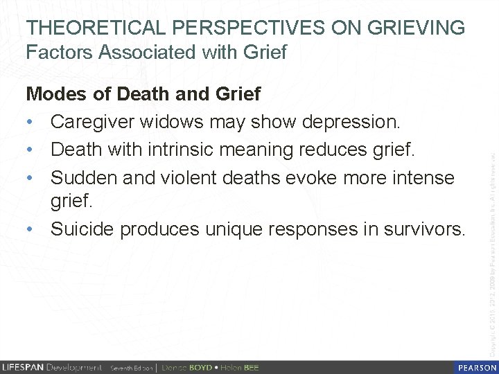THEORETICAL PERSPECTIVES ON GRIEVING Factors Associated with Grief Modes of Death and Grief •