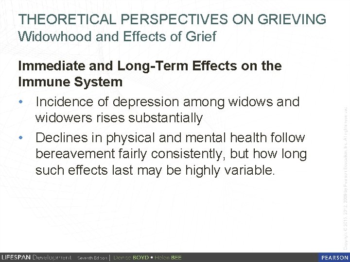 THEORETICAL PERSPECTIVES ON GRIEVING Widowhood and Effects of Grief Immediate and Long-Term Effects on