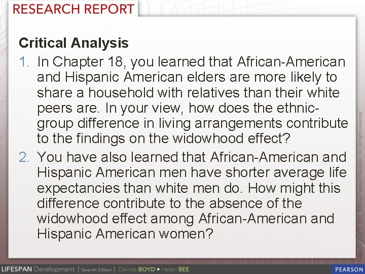 Critical Analysis 1. In Chapter 18, you learned that African-American and Hispanic American elders