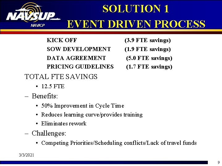 SOLUTION 1 EVENT DRIVEN PROCESS NAVICP KICK OFF SOW DEVELOPMENT DATA AGREEMENT PRICING GUIDELINES