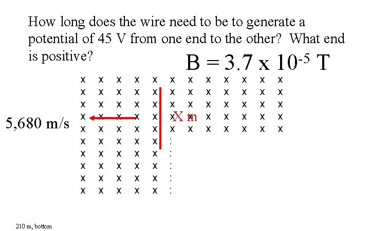 How long does the wire need to be to generate a potential of 45