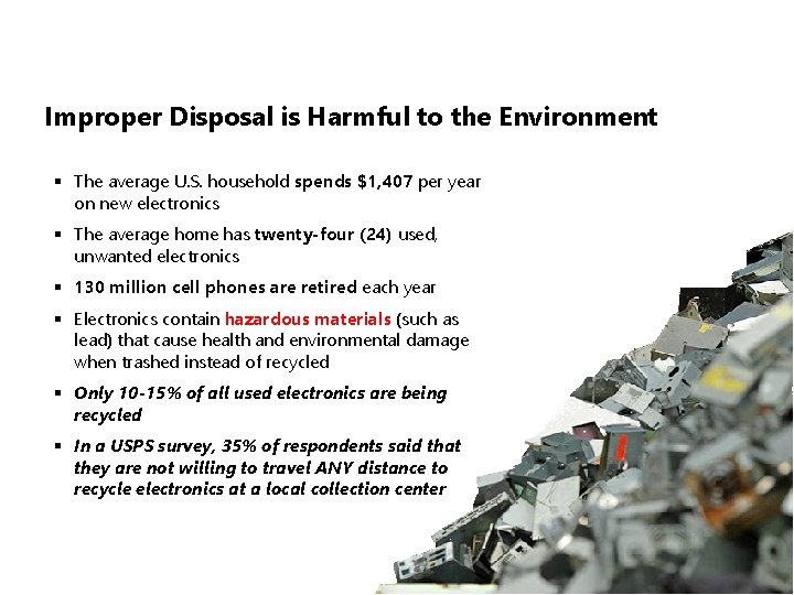 Improper Disposal is Harmful to the Environment § The average U. S. household spends