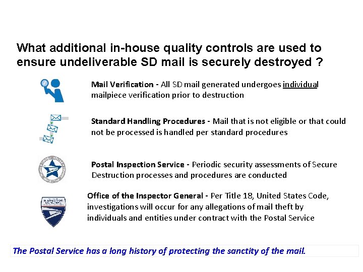 What additional in-house quality controls are used to ensure undeliverable SD mail is securely