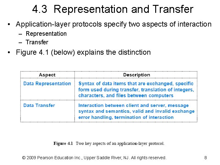 4. 3 Representation and Transfer • Application-layer protocols specify two aspects of interaction –