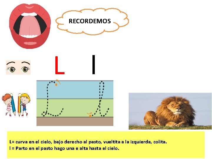 RECORDEMOS L l L= curva en el cielo, bajo derecho al pasto, vueltita a