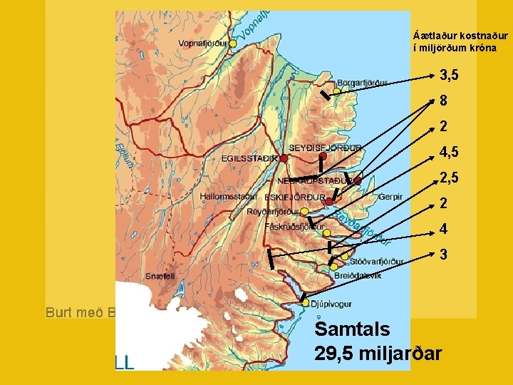 Áætlaður kostnaður í miljörðum króna 3, 5 8 2 4, 5 2 4 3