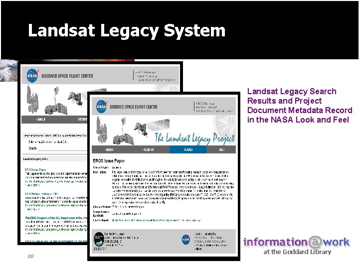 Landsat Legacy System Landsat Legacy Search Results and Project Document Metadata Record in the