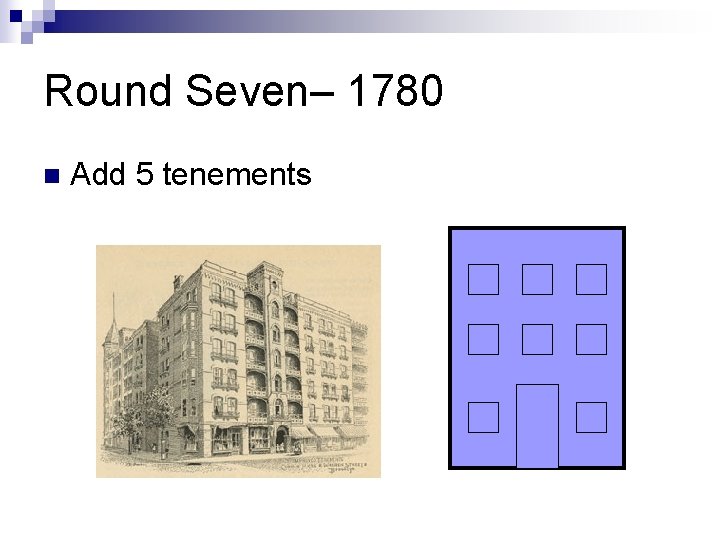 Round Seven– 1780 n Add 5 tenements 