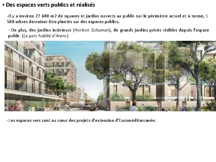  Des espaces verts publics et réalisés -Il y a environ 27 600 m