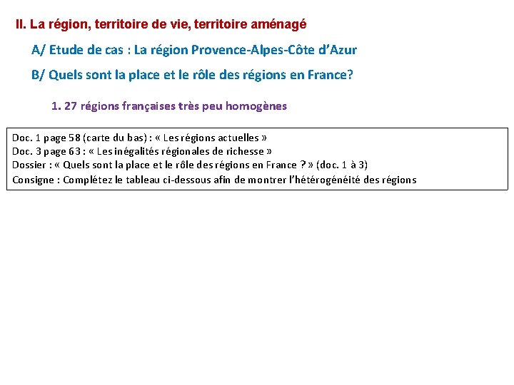 II. La région, territoire de vie, territoire aménagé A/ Etude de cas : La