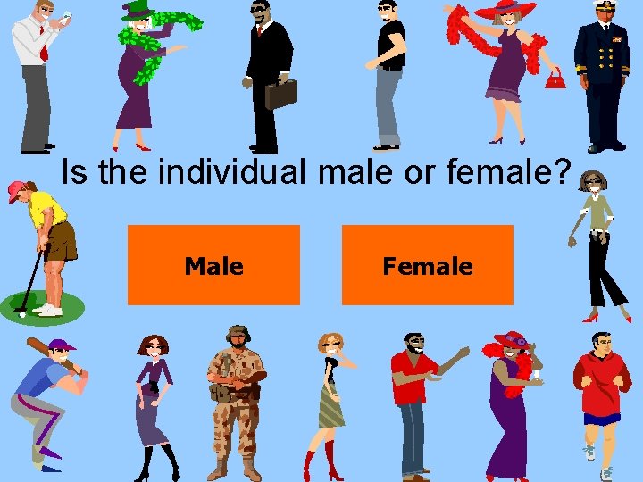 Is the individual male or female? Male Female 