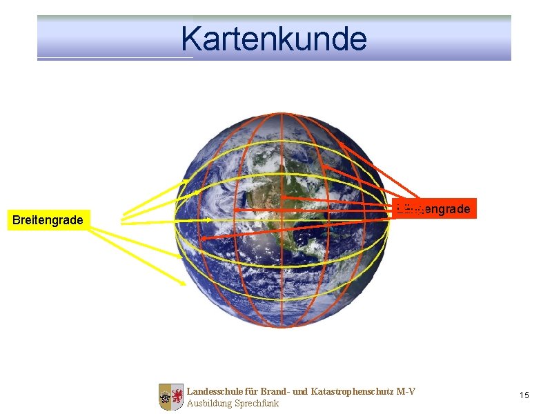 Kartenkunde Breitengrade Längengrade Landesschule für Brand- und Katastrophenschutz M-V Ausbildung Sprechfunk 15 