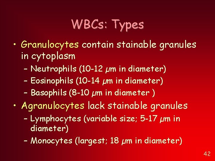 WBCs: Types • Granulocytes contain stainable granules in cytoplasm – Neutrophils (10 -12 µm WBCs: Types • Granulocytes contain stainable granules in cytoplasm – Neutrophils (10 -12 µm