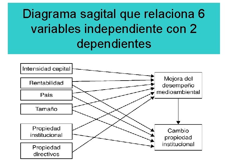 Diagrama sagital que relaciona 6 variables independiente con 2 dependientes 