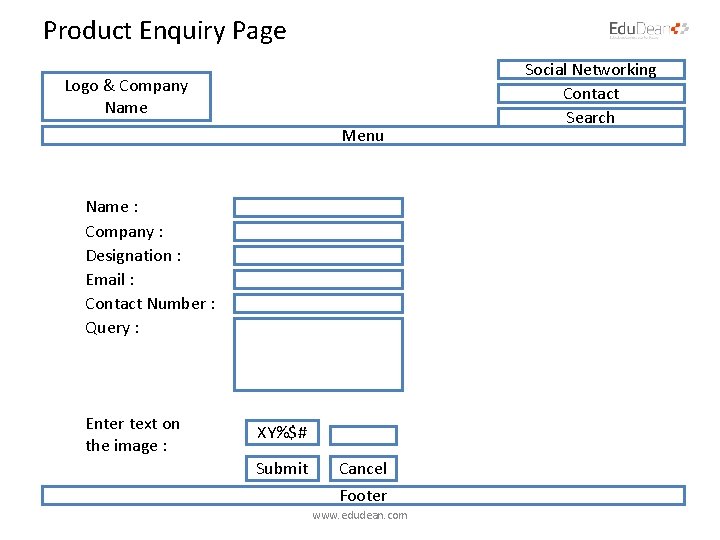 Product Enquiry Page Logo & Company Name Menu Name : Company : Designation :