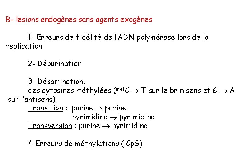 B- lesions endogènes sans agents exogènes 1 - Erreurs de fidélité de l’ADN polymérase