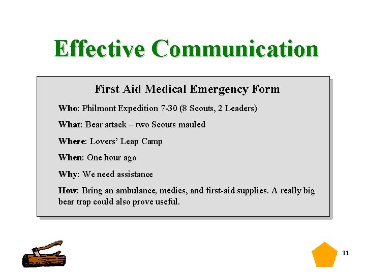  Effective Communication First Aid Medical Emergency Form Who: Philmont Expedition 7 30 (8