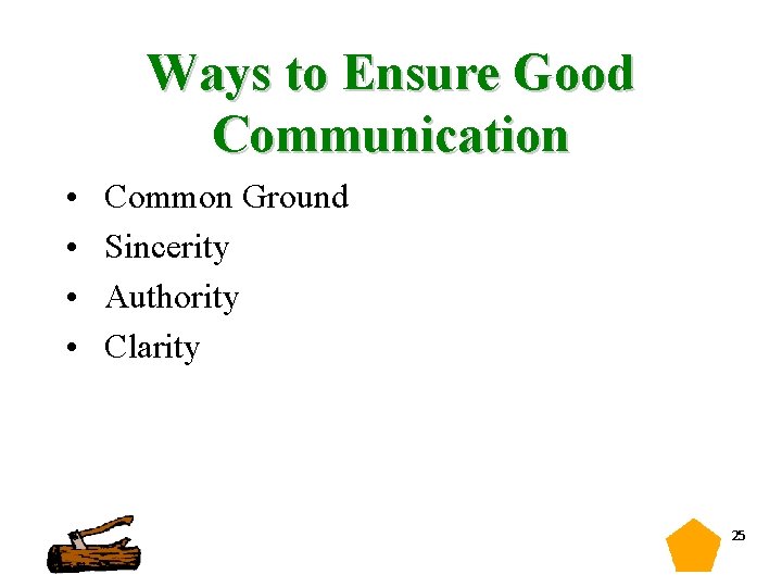 Ways to Ensure Good Communication • • Common Ground Sincerity Authority Clarity 25 