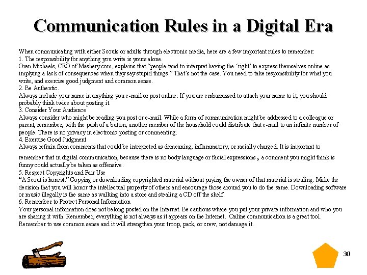 Communication Rules in a Digital Era When communicating with either Scouts or adults through