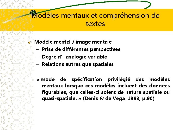 Modèles mentaux et compréhension de textes Modèle mental / image mentale – Prise de