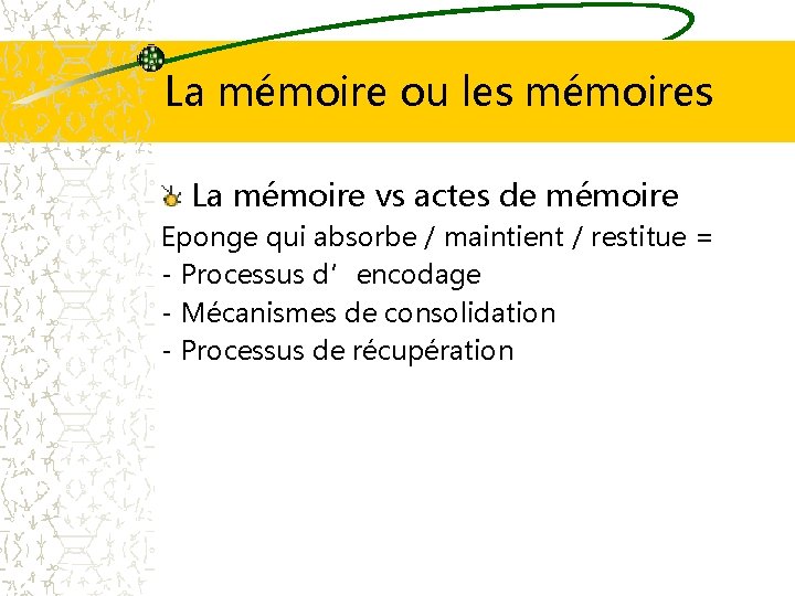 La mémoire ou les mémoires La mémoire vs actes de mémoire Eponge qui absorbe