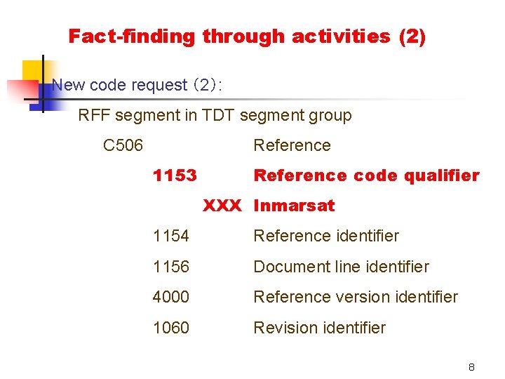 Fact-finding through activities (2) New code request （2）: RFF segment in TDT segment group