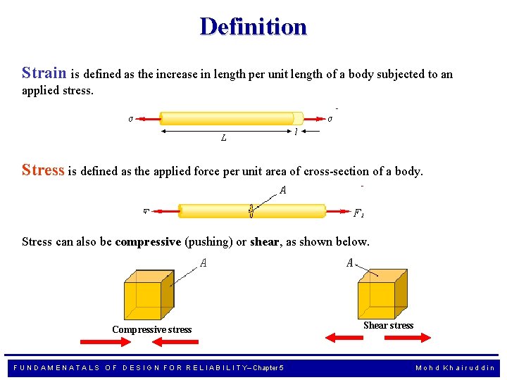 Definition Strain is defined as the increase in length per unit length of a