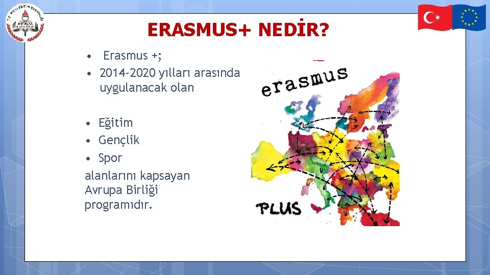 ERASMUS+ NEDİR? • Erasmus +; • 2014 -2020 yılları arasında uygulanacak olan • Eğitim