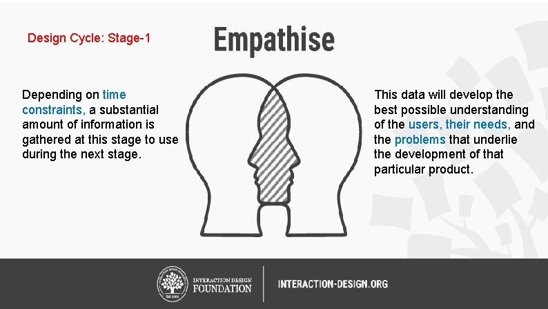 Design Cycle: Stage-1 Depending on time constraints, a substantial amount of information is gathered