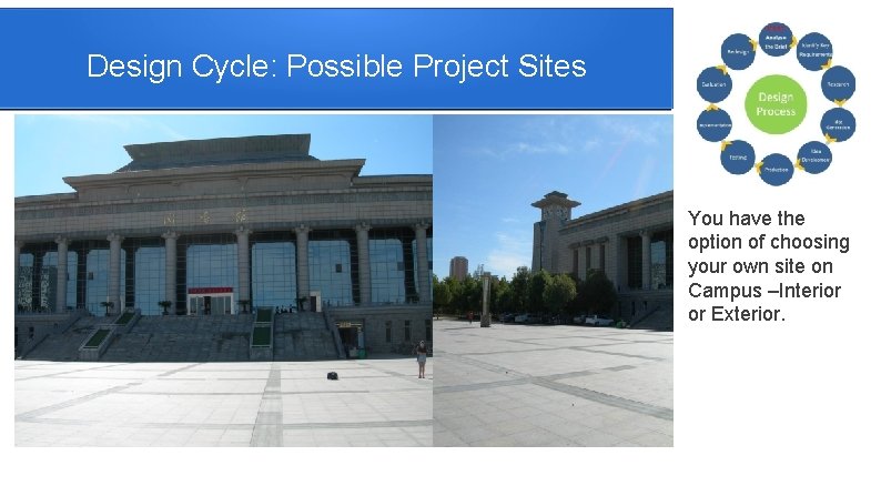 Design Cycle: Possible Project Sites You have the option of choosing your own site