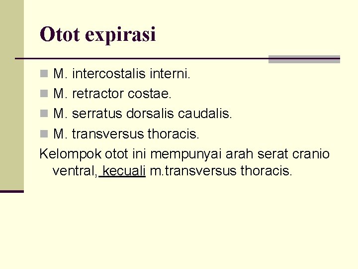 Otot expirasi n M. intercostalis interni. n M. retractor costae. n M. serratus dorsalis