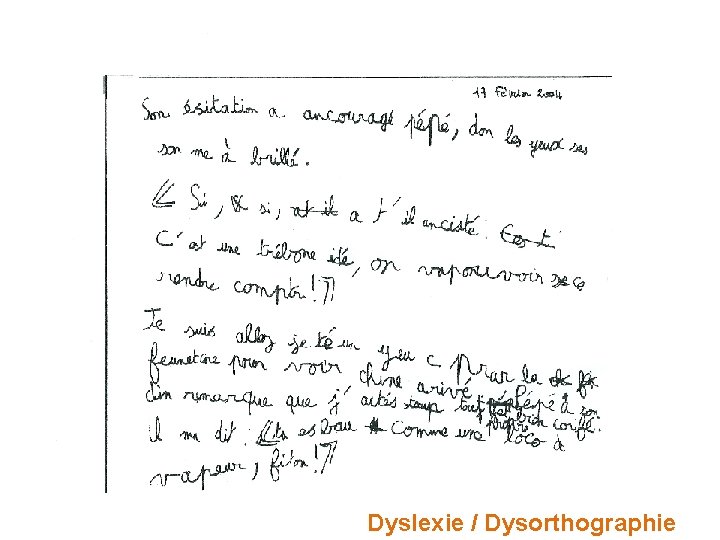 Des exemples … Dyslexie / Dysorthographie 
