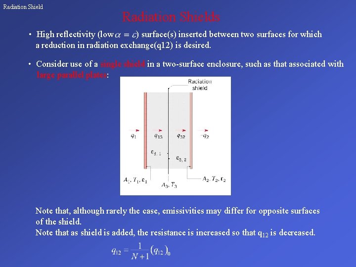 Radiation Shields • High reflectivity (low ) surface(s) inserted between two surfaces for which