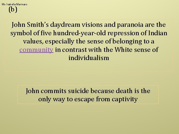 Ms Isabella Marinaro (b) John Smith’s daydream visions and paranoia are the symbol of