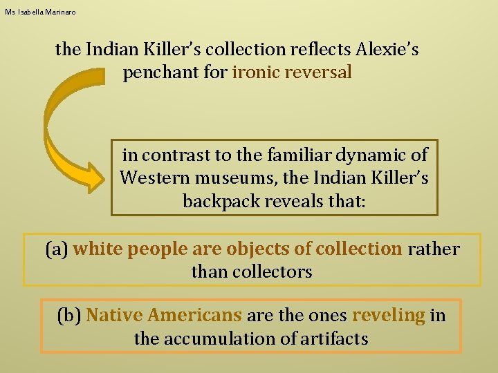 Ms Isabella Marinaro the Indian Killer’s collection reflects Alexie’s penchant for ironic reversal in