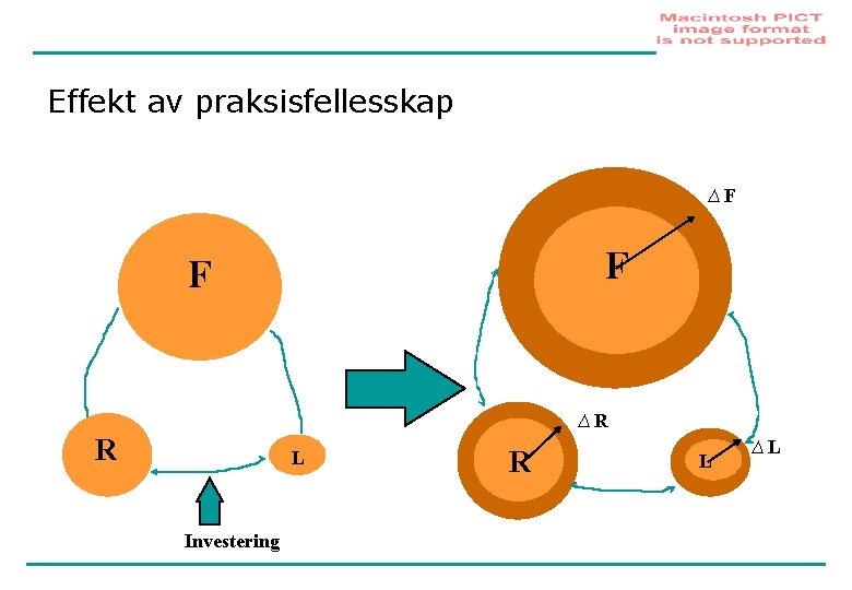 Effekt av praksisfellesskap ∆F F F ∆R R L Investering R L ∆L 